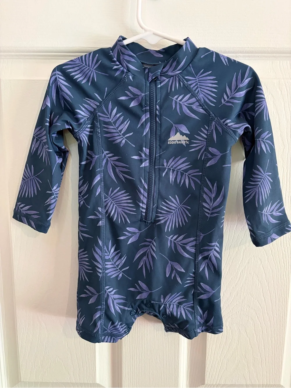 Eddie Bauer Navy Rashguard Swimsuit with Lavender Tropical Leaf Print - 12M